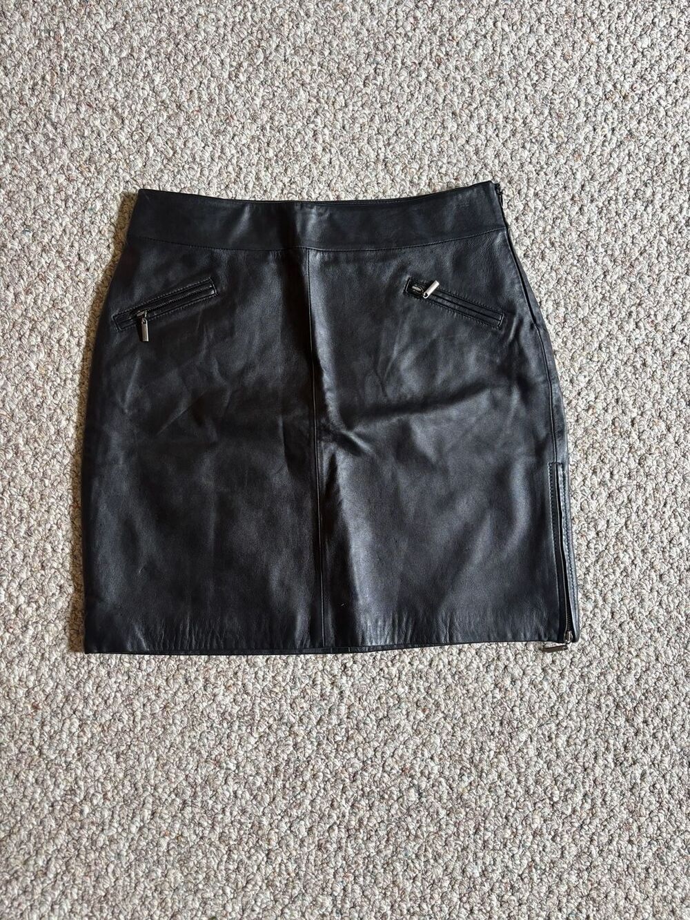 Attention Women's Black Genuine Leather Moto Style Mini Skirt